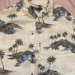 Men's Tropical Print Shirt - Cream and Green